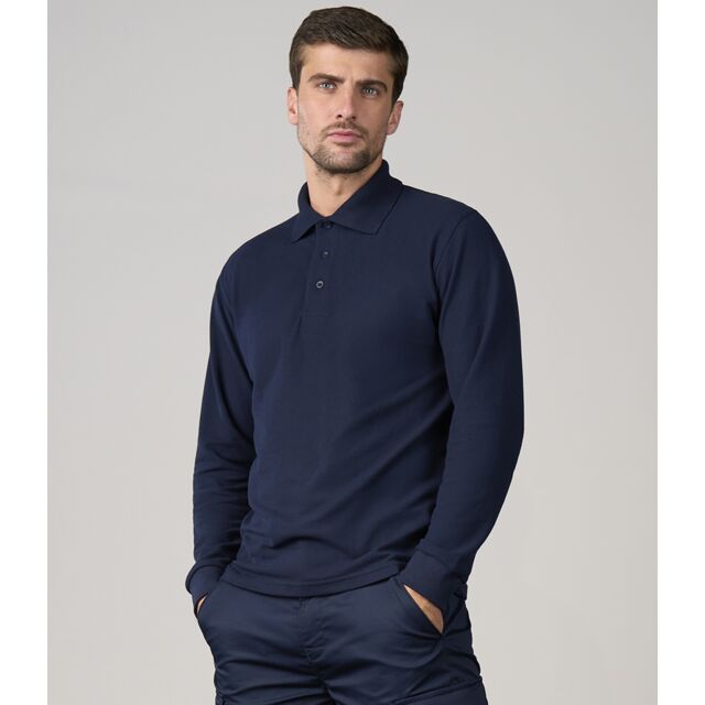 Navy long sleeve polo shirt for mechanics, ready for logo embroidery