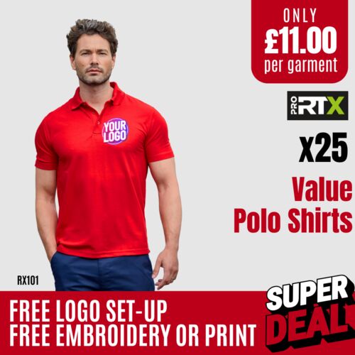 25 Value Polo Shirts for £275+ VAT Deal Thumbnail